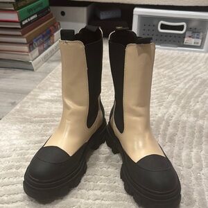 Forever 21 Black and Cream Combat Boots